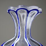 Pair of small crystal vases "overlay" cut with antique blue and white enamel