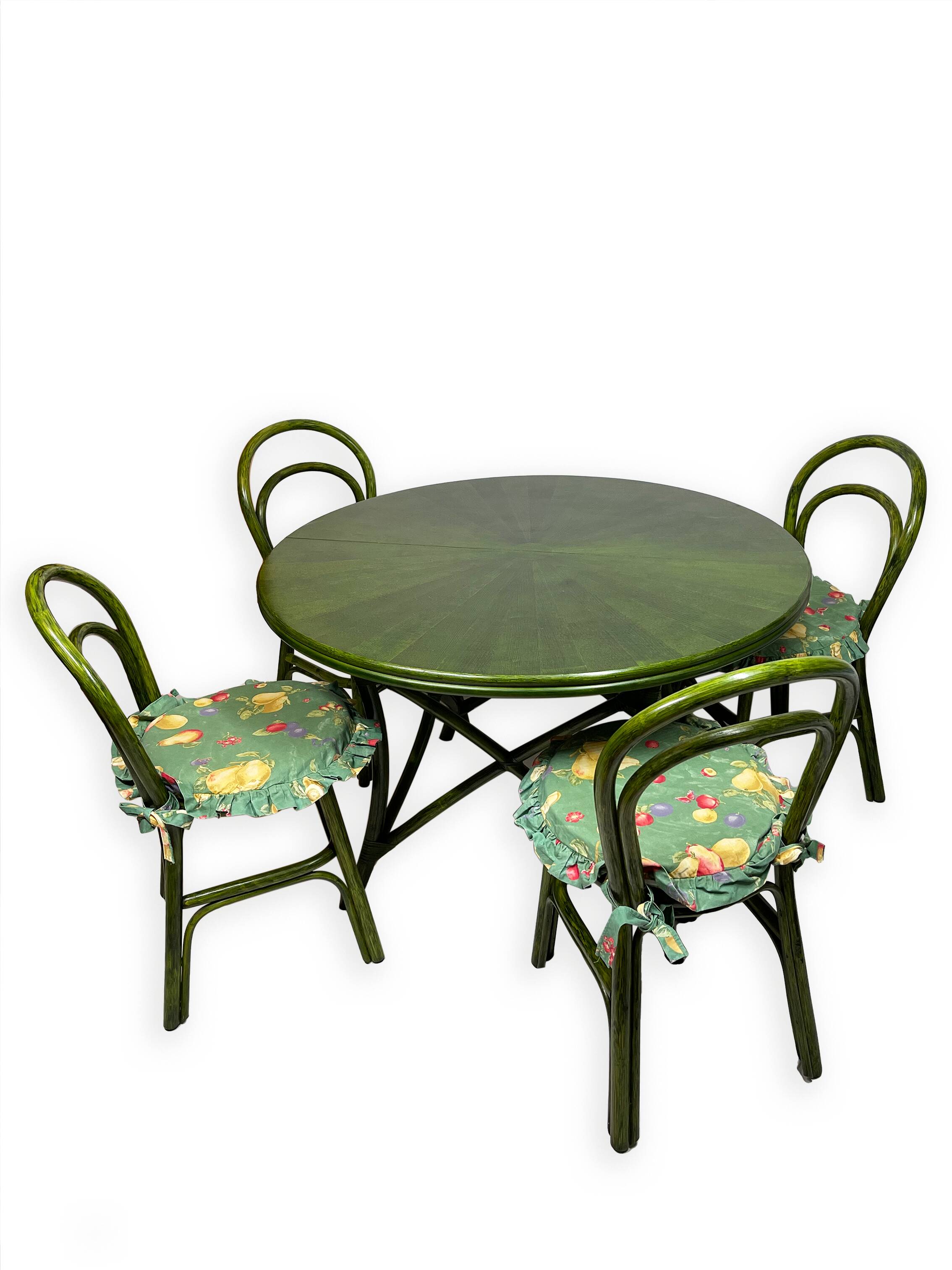 Green rattan wood chairs 1970s