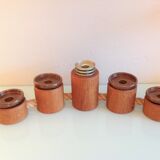 Five-headed chandelier in wood and ceramic Scandinavian style / vintage 60s-70s