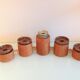 Five-headed chandelier in wood and ceramic Scandinavian style / vintage 60s-70s