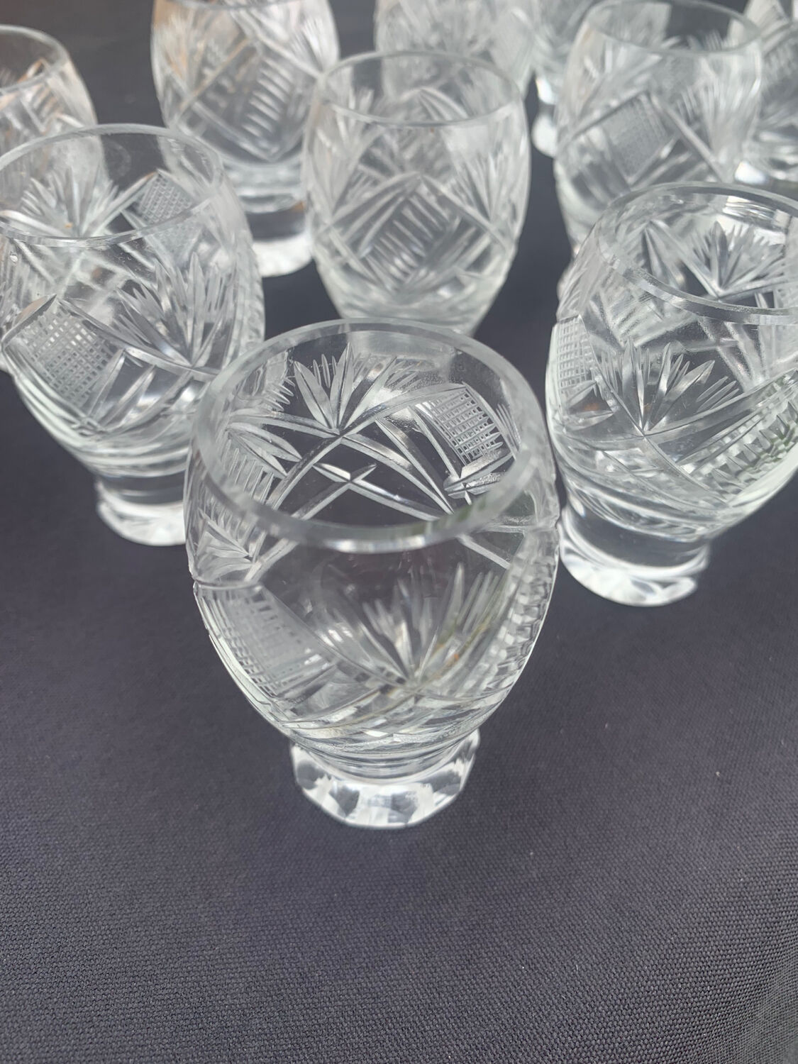 12 St Louis crystal liqueur goblets/glasses, 19th century