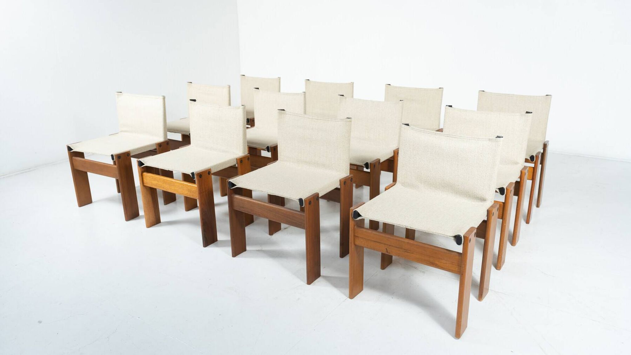 Set of 12 Monk dining chairs by Afra & Tobia Scarpa for Molteni, 1970s.
