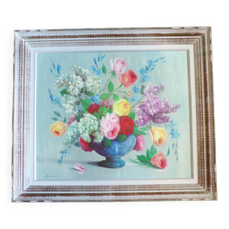 Old painting representing a bouquet of flowers