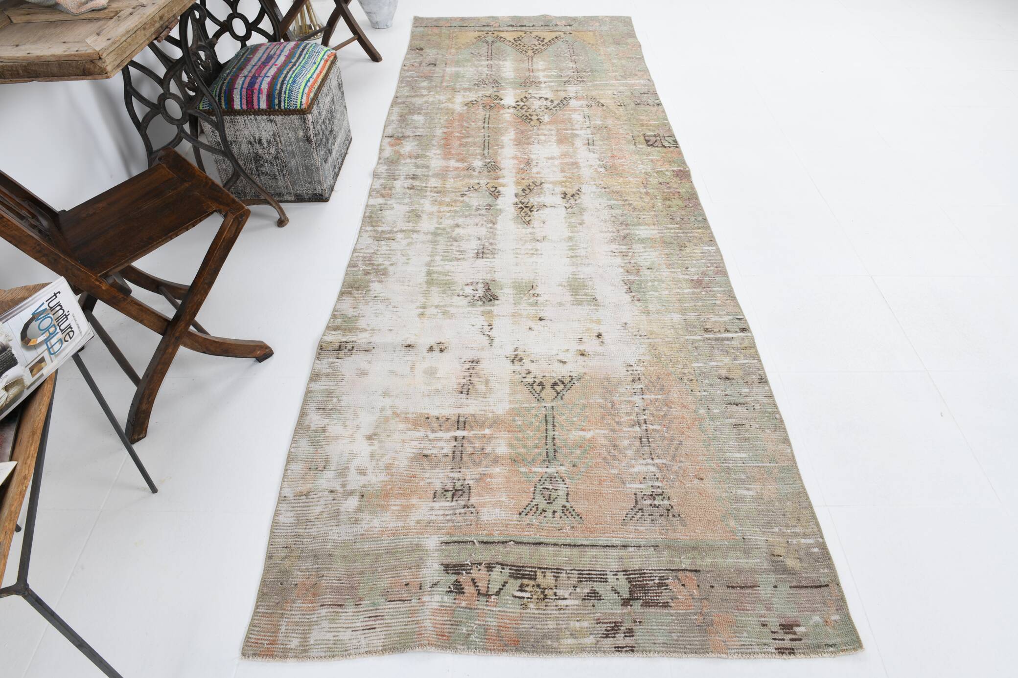 4x11 Long Wide Soft Beige Vintage Runner Rug, 116x334Cm FREE SHIPPING