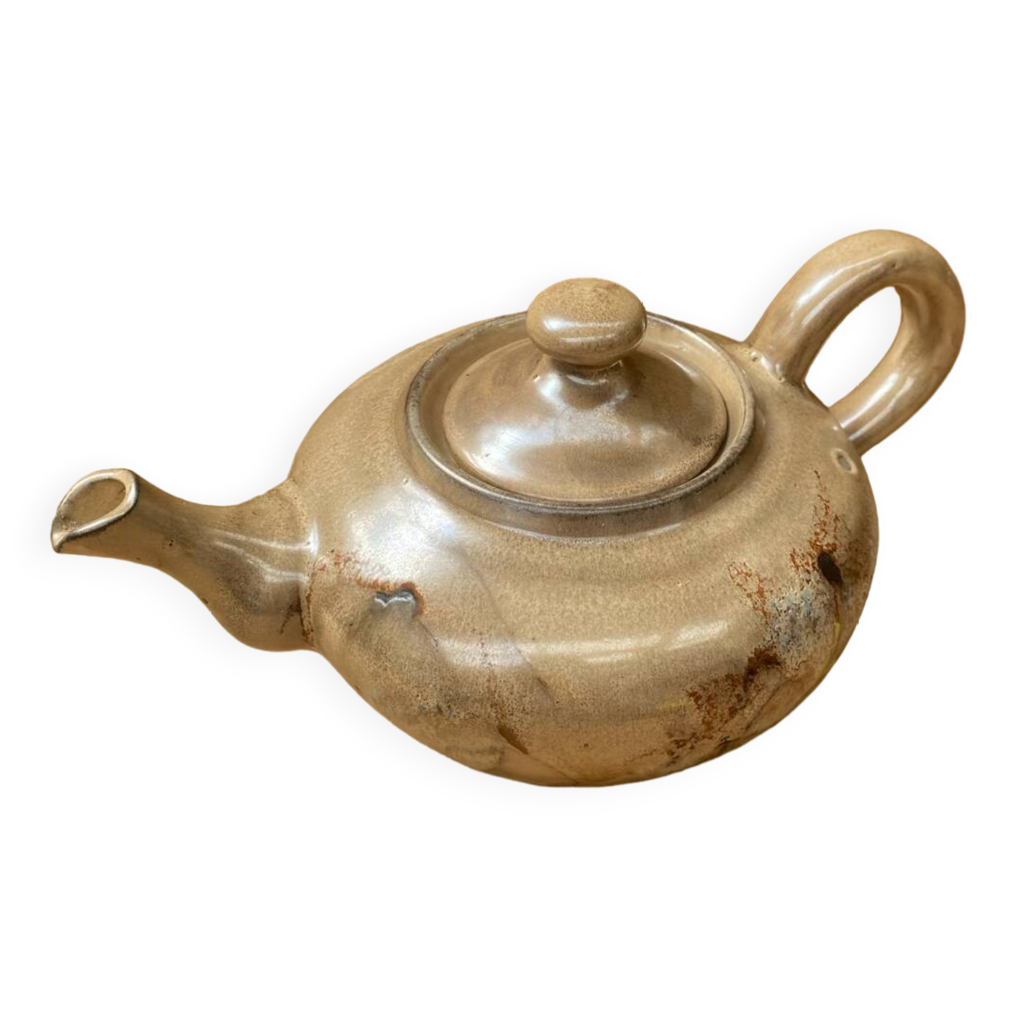 Antique teapot vallauris la roue ceramic beige vintage #b276
