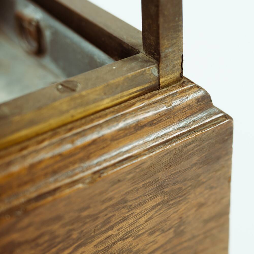 Art Deco Amsterdam School umbrella stand in bonze and oak, The Netherlands, 1920s