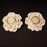 Duo de bougeoirs en céramique blanche