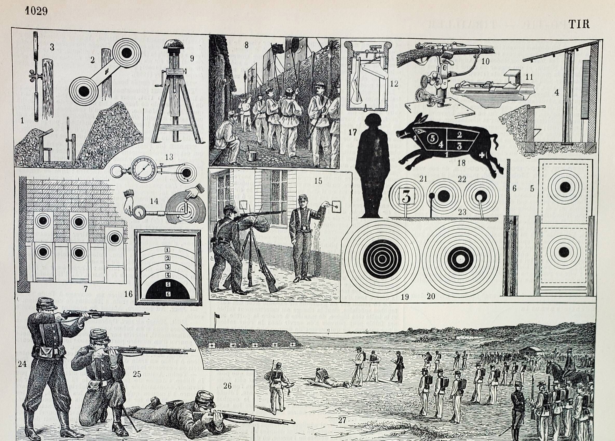 Old engraving 1898, Shooting, sport, rifle, hunting, target • Original and vintage lithograph