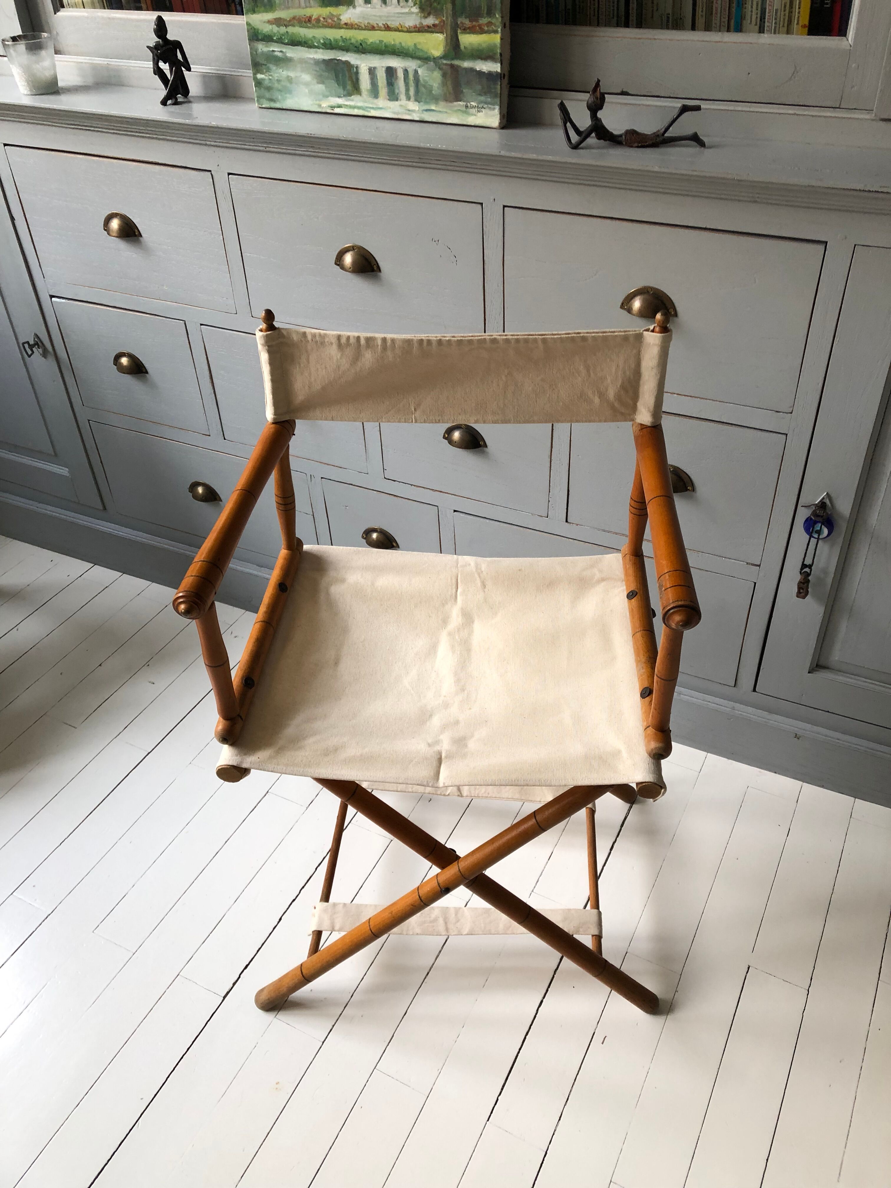 Former director's side chair in wood and canvas