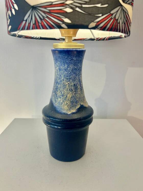 Atmospheric table lamp with crane motif shade made from Scheurich vase.