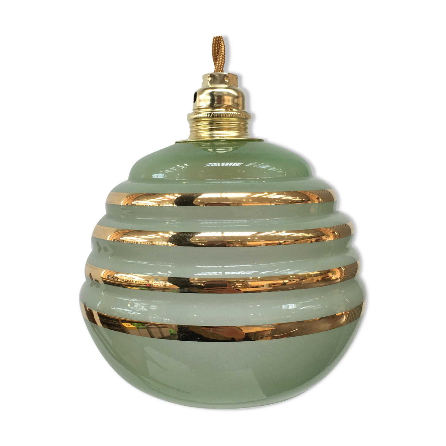 Art deco green and golden lamp