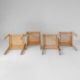Set of four Italian oak dining chairs with Vienna straw seats, 1970s