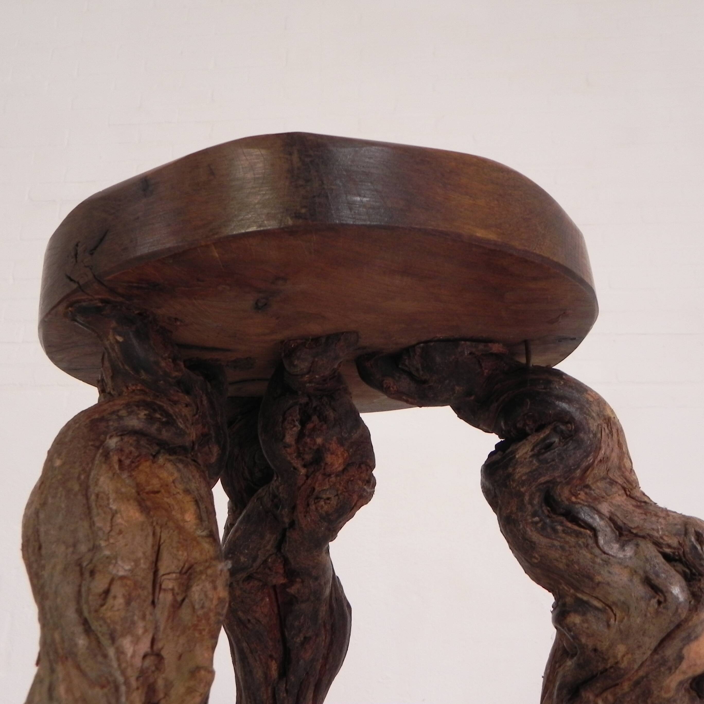 Set of 3 vintage wooden vine bar stools, 1960s