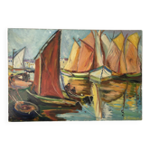 Marine - bateaux à voiles, huile sur toile signé