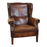 large wingback chair made of sheepskin leather with uniquely beautiful colors