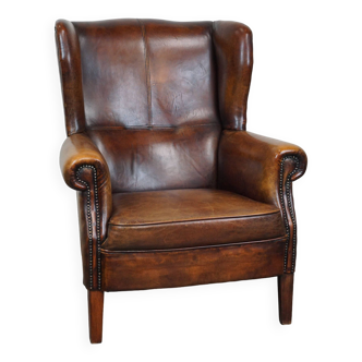 large wingback chair made of sheepskin leather with uniquely beautiful colors