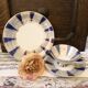 Trio de tasses à thé Linding Porzellan, motif soleil bleu et or