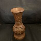 Soliflore vase 18cm in turned wood engraved hand fine patterns carved in France vintage old