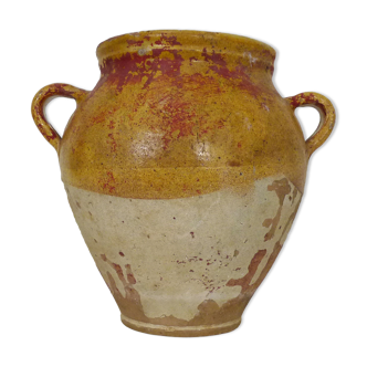 Glazed yellow confit pot, south-west of the France. Conservation pot.  XIXth