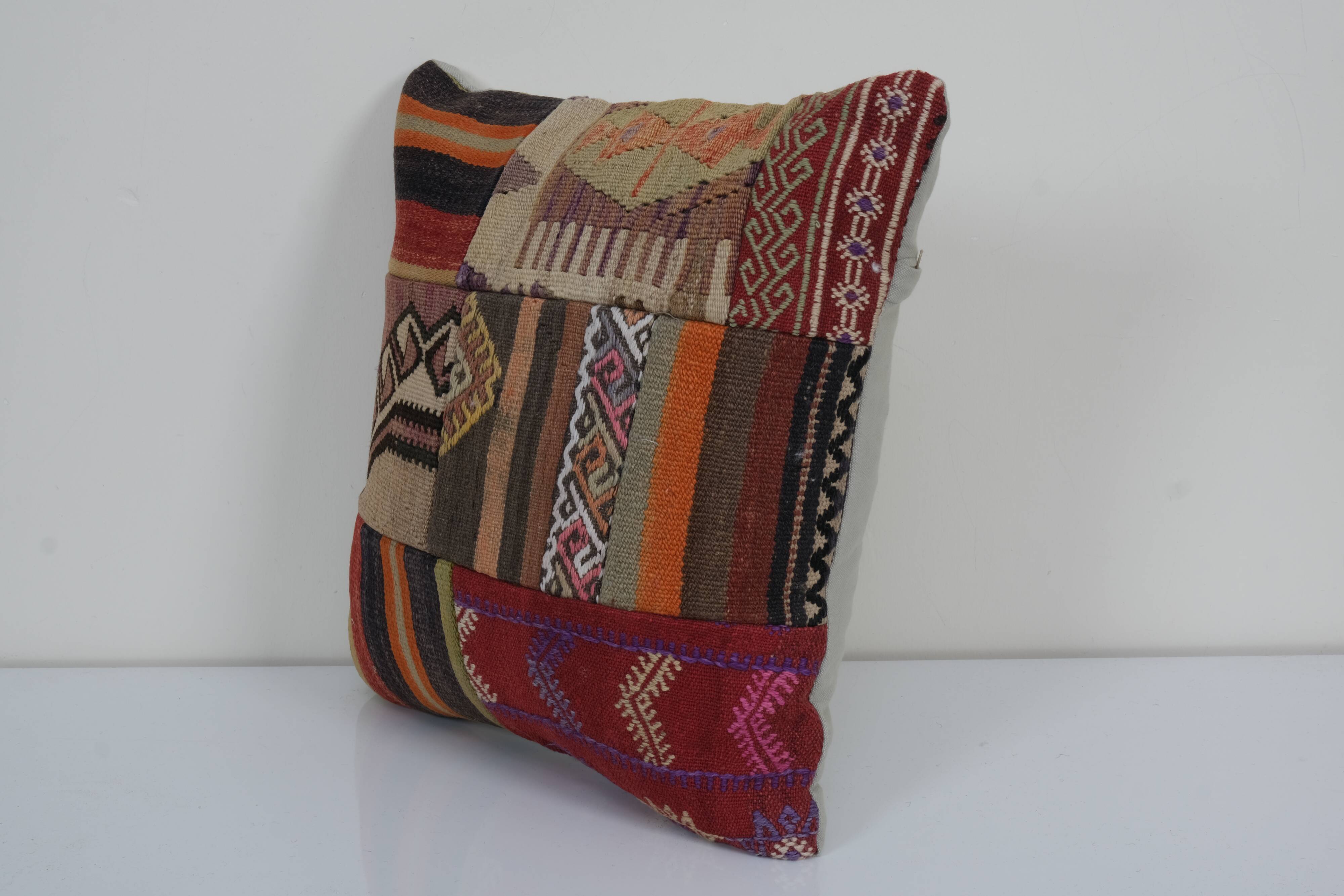 20" x 20" Ethnic Turkish Kilim Pillow Cover, Square Patchwork Cushion Cover