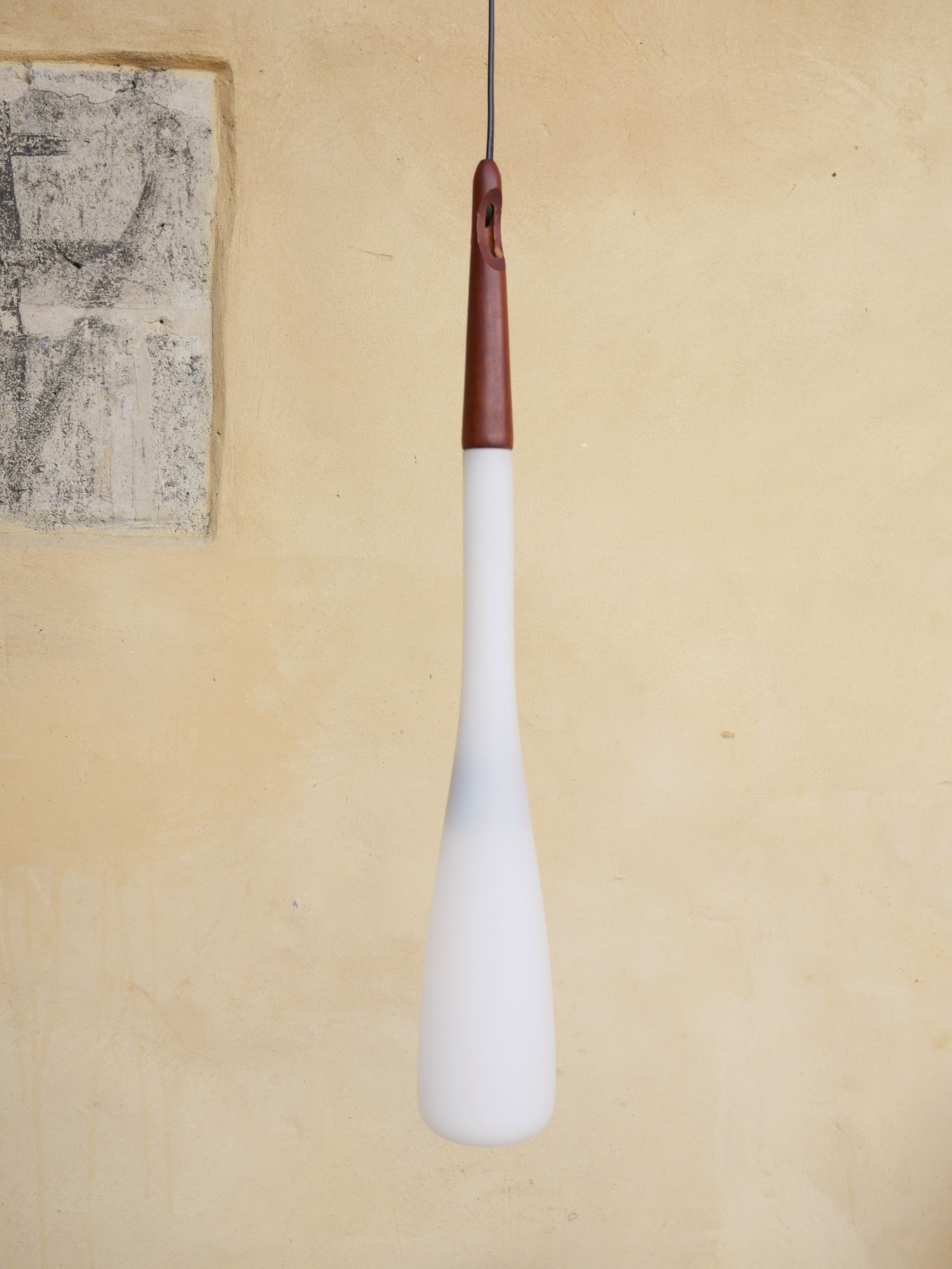 Scandinavian suspension opaline and teak by Uno and 'Sten Kristiansson' for Luxus editions