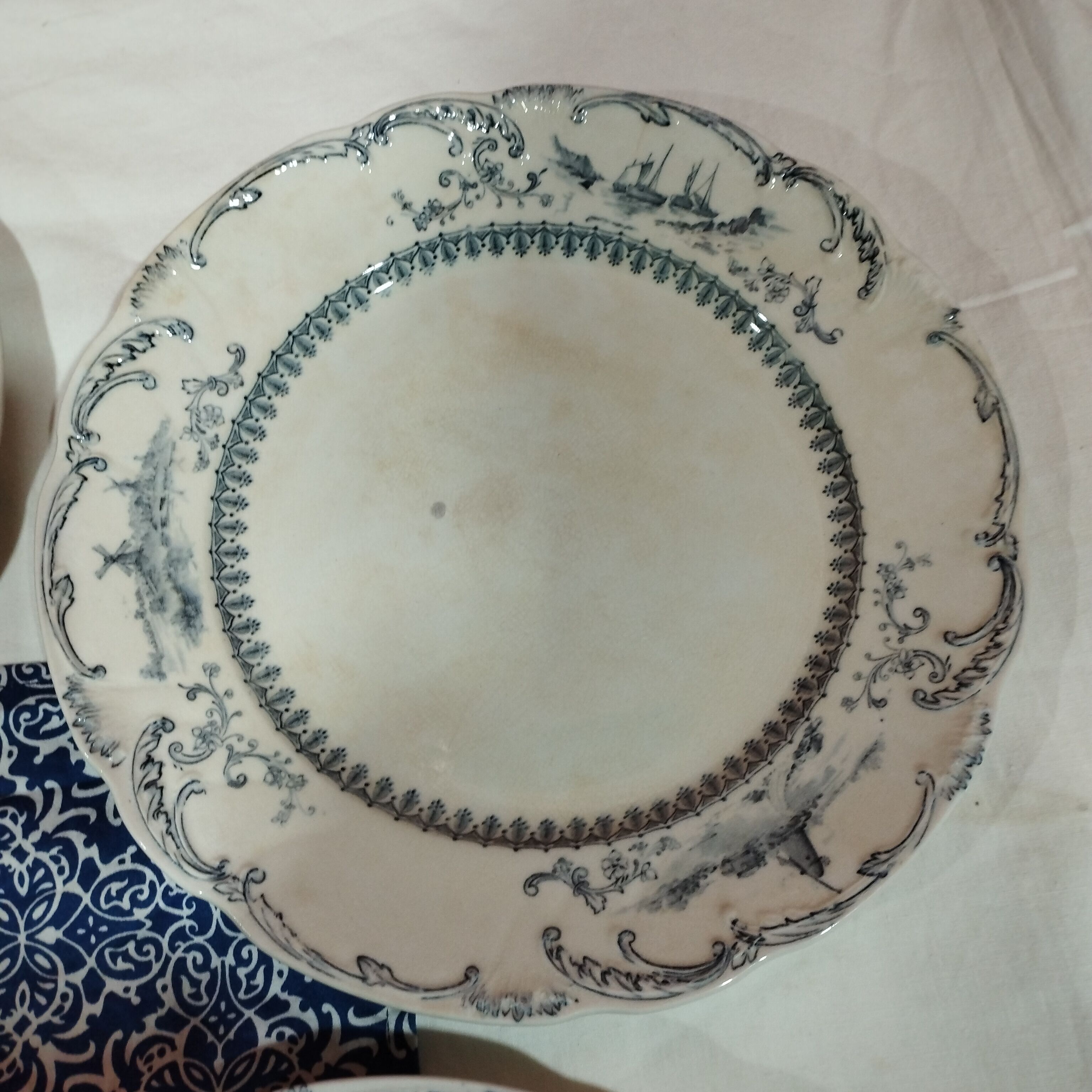 Set of 5 antique plates ridgways royal semi porcelain england delft