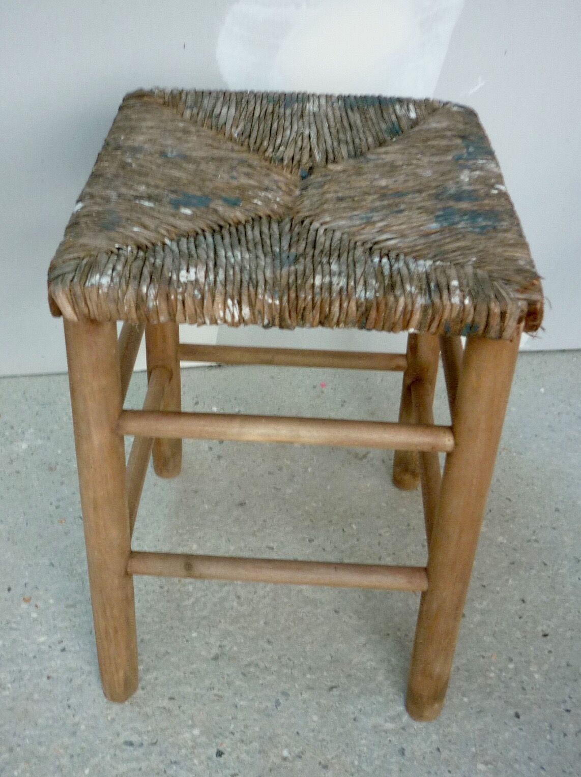 Wooden and straw workshop stool