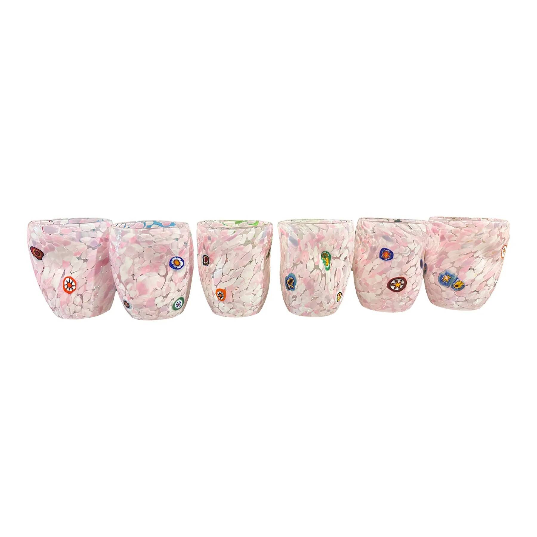 Contemporary Modern Pink Spot with Murrine Murano Glasses - Set of 6