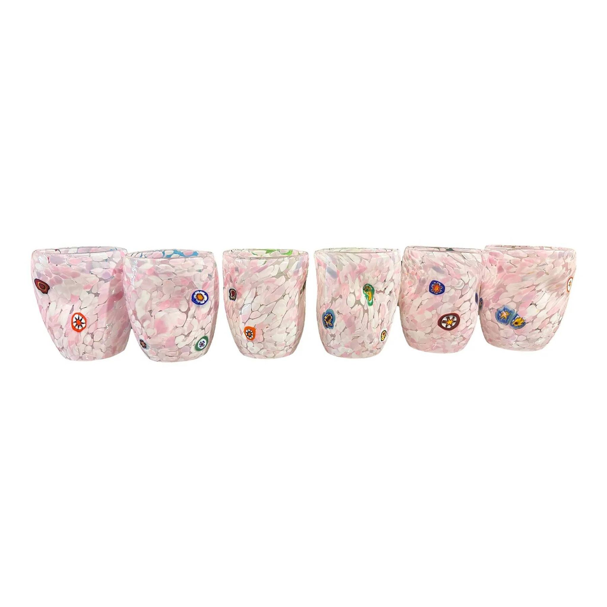 Contemporary Modern Pink Spot with Murrine Murano Glasses - Set of 6