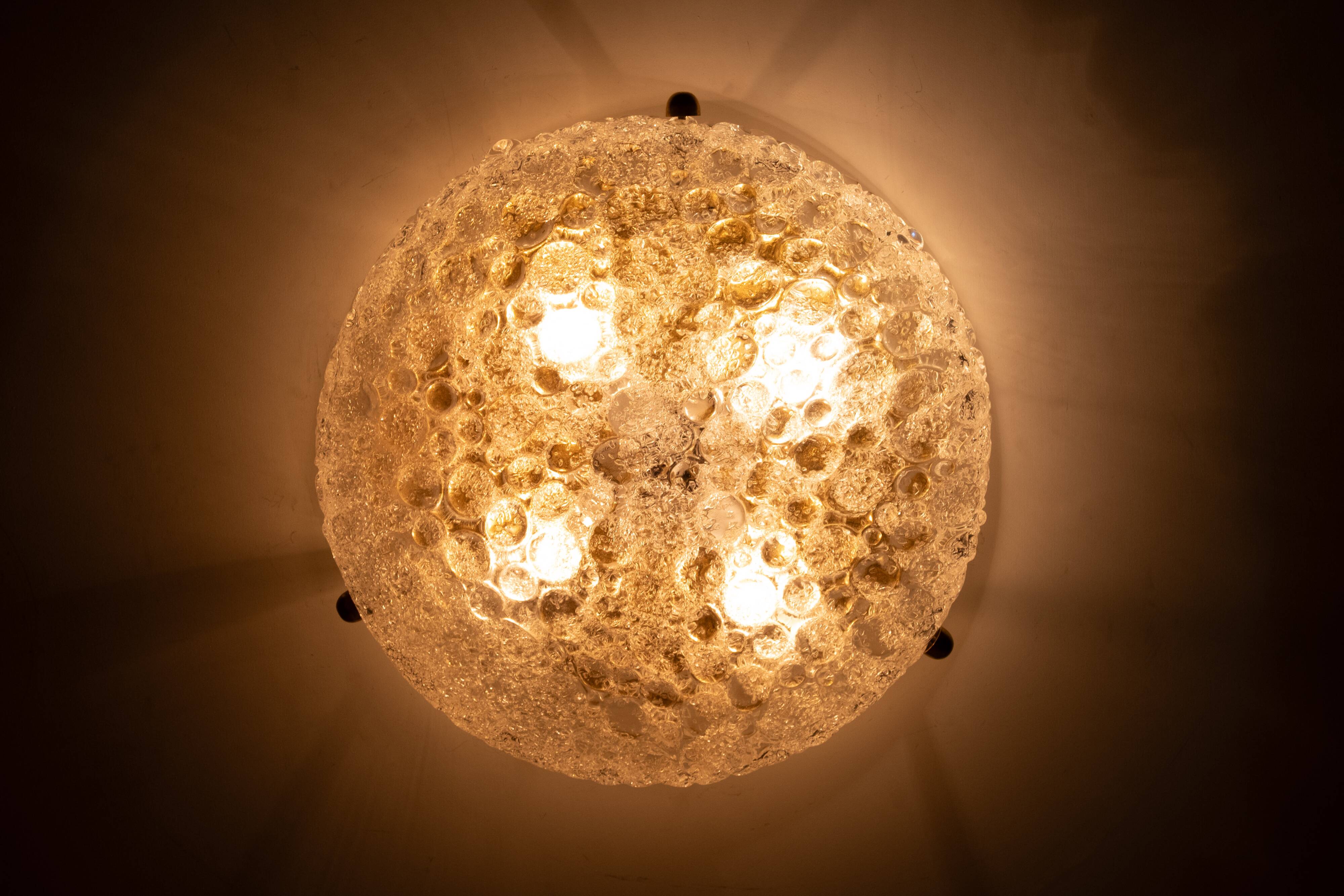 Plafonnier en verre à bulles Hillebrand Murano des années 1970, Allemagne