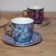 Set of 5 marbled porcelain coffee cups and saucers, hand-painted, with a gold rim.