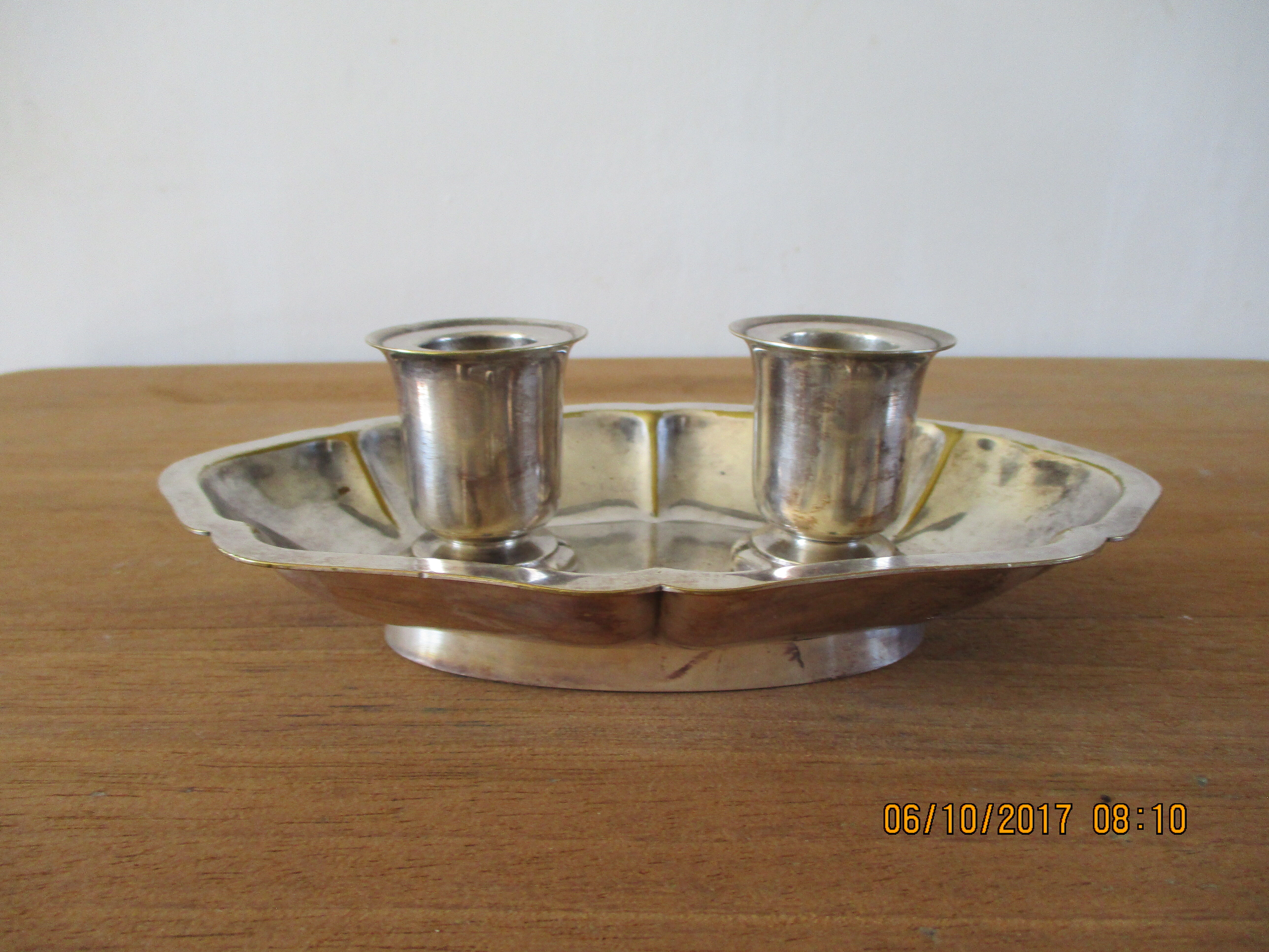 Double candle holder in silver metal signed Plasait years 30 - 40