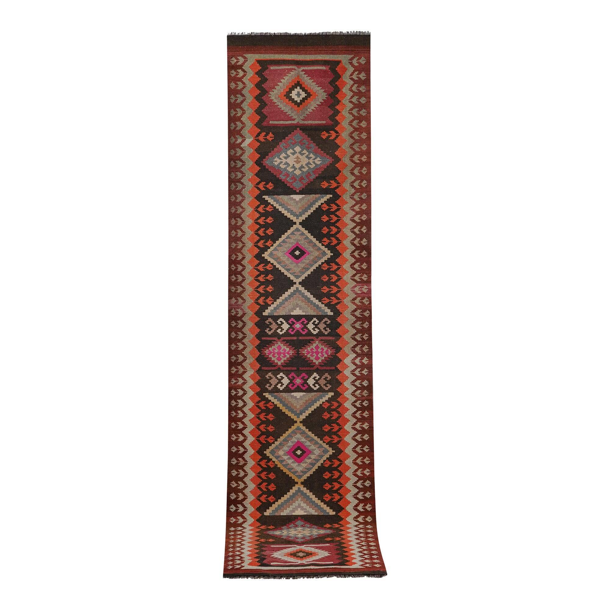 Vintage Turkish hallway rug 96x384 cm