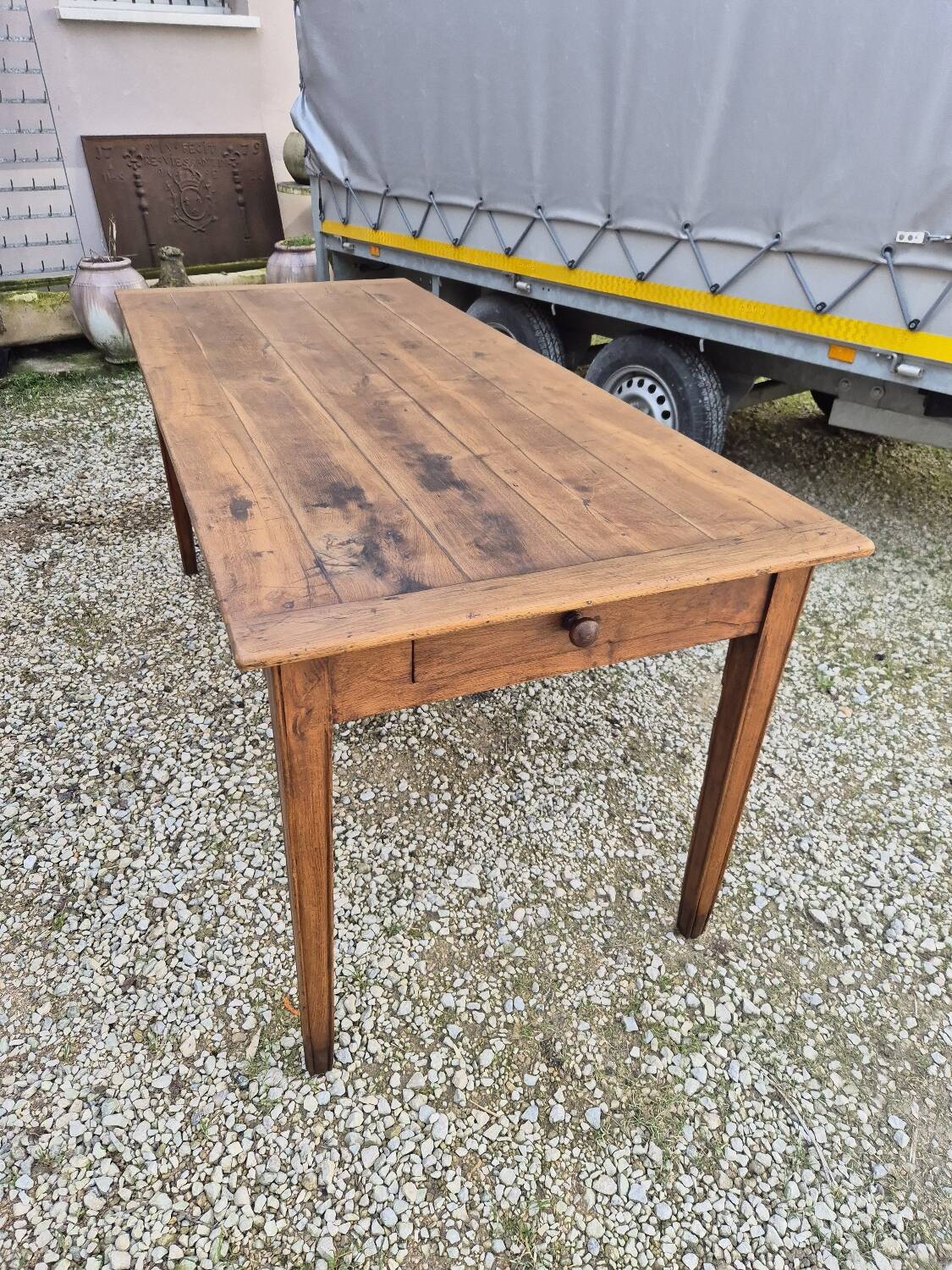 Antique rustic farmhouse table in solid oak, 19th century