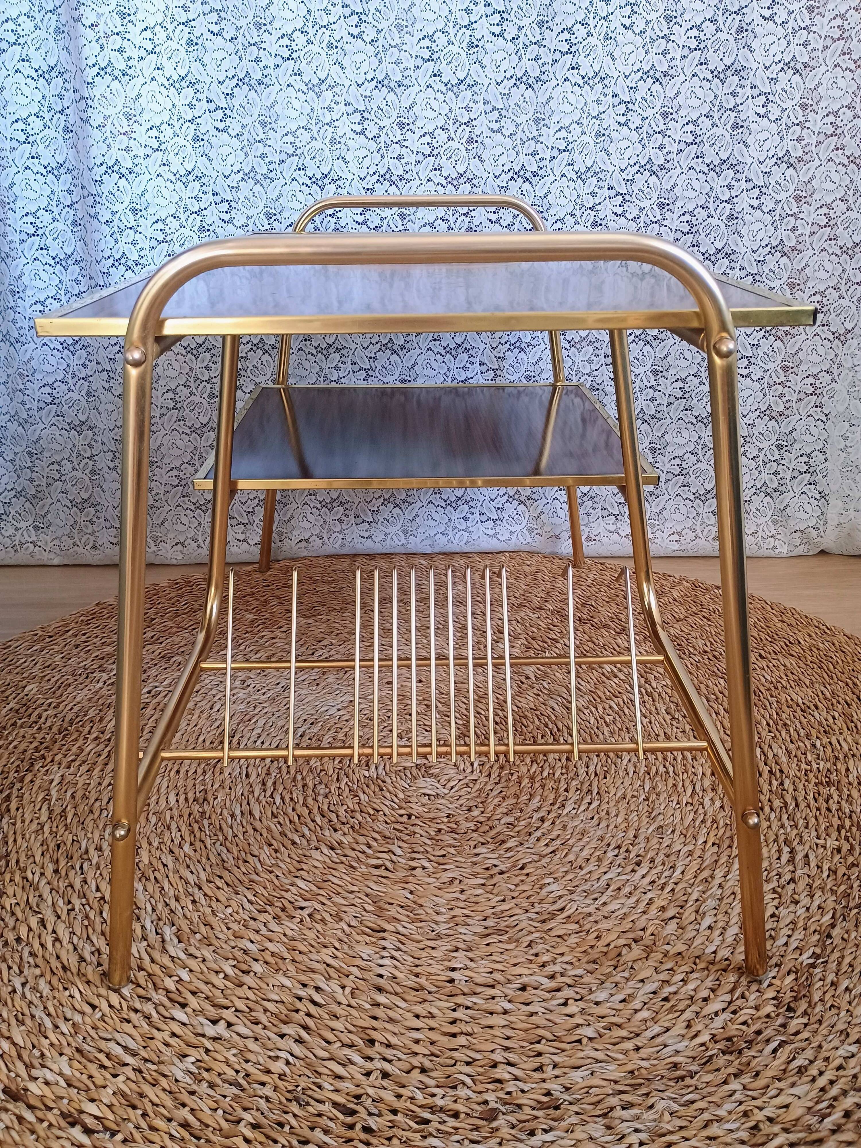 Coffee table with gold metal vinyl holder from the 70s)