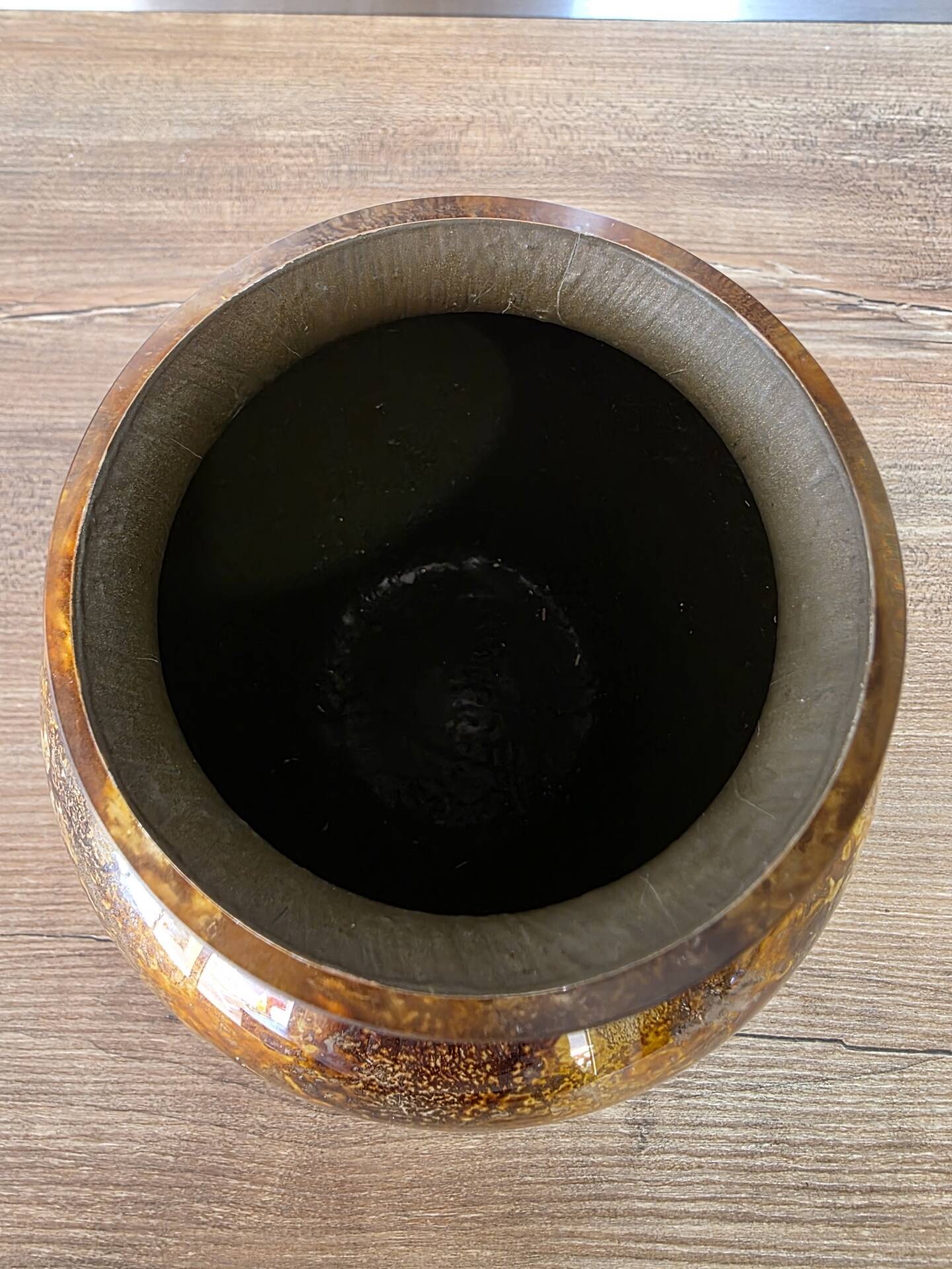 Vintage round vase Laque Line by Jean-Noël Bouillet Marbled golden tones