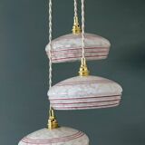 Vintage triple suspension lampshade in Clichy glass, white and red.