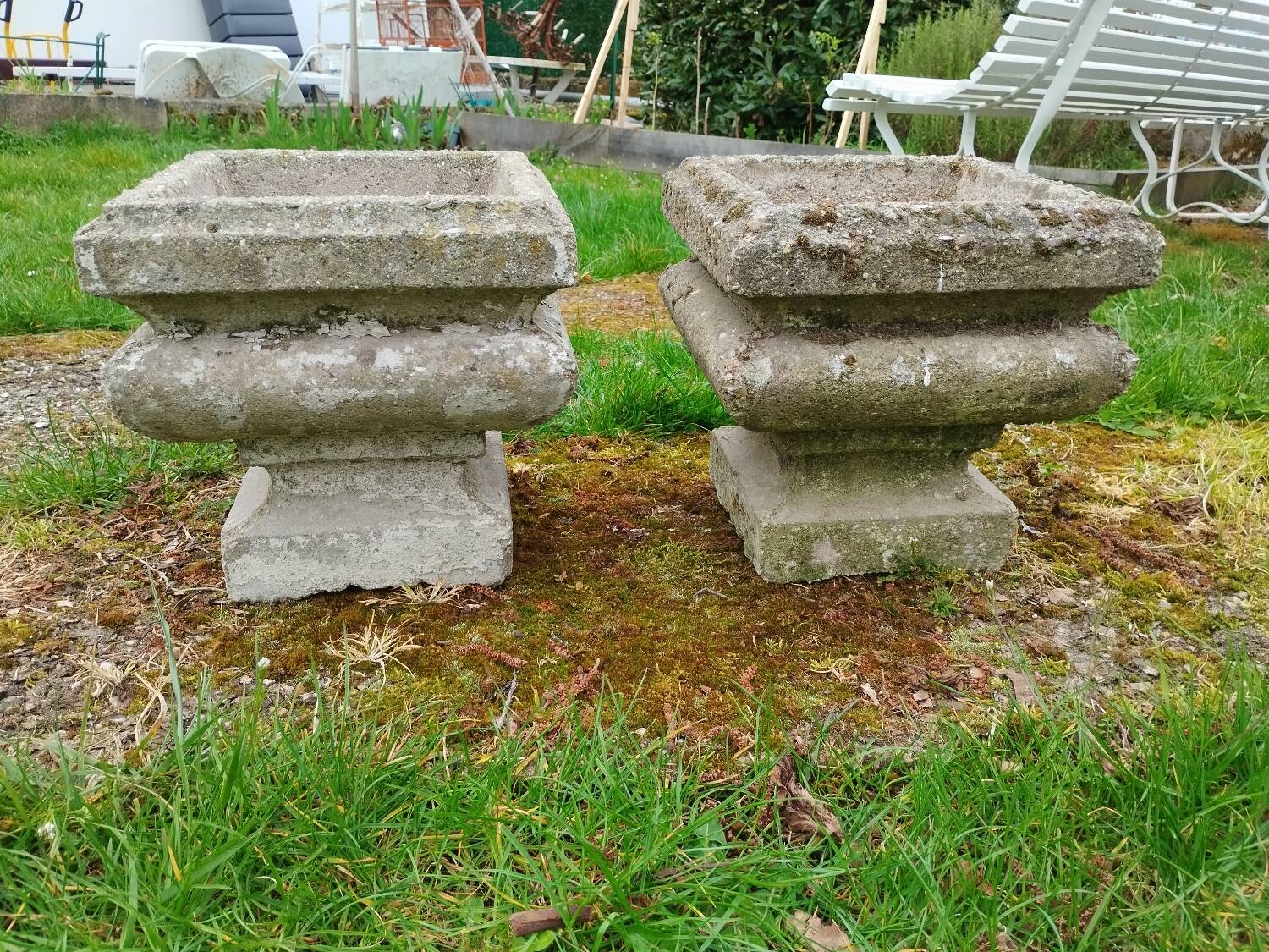 Pair of vintage antique stone Medici planters