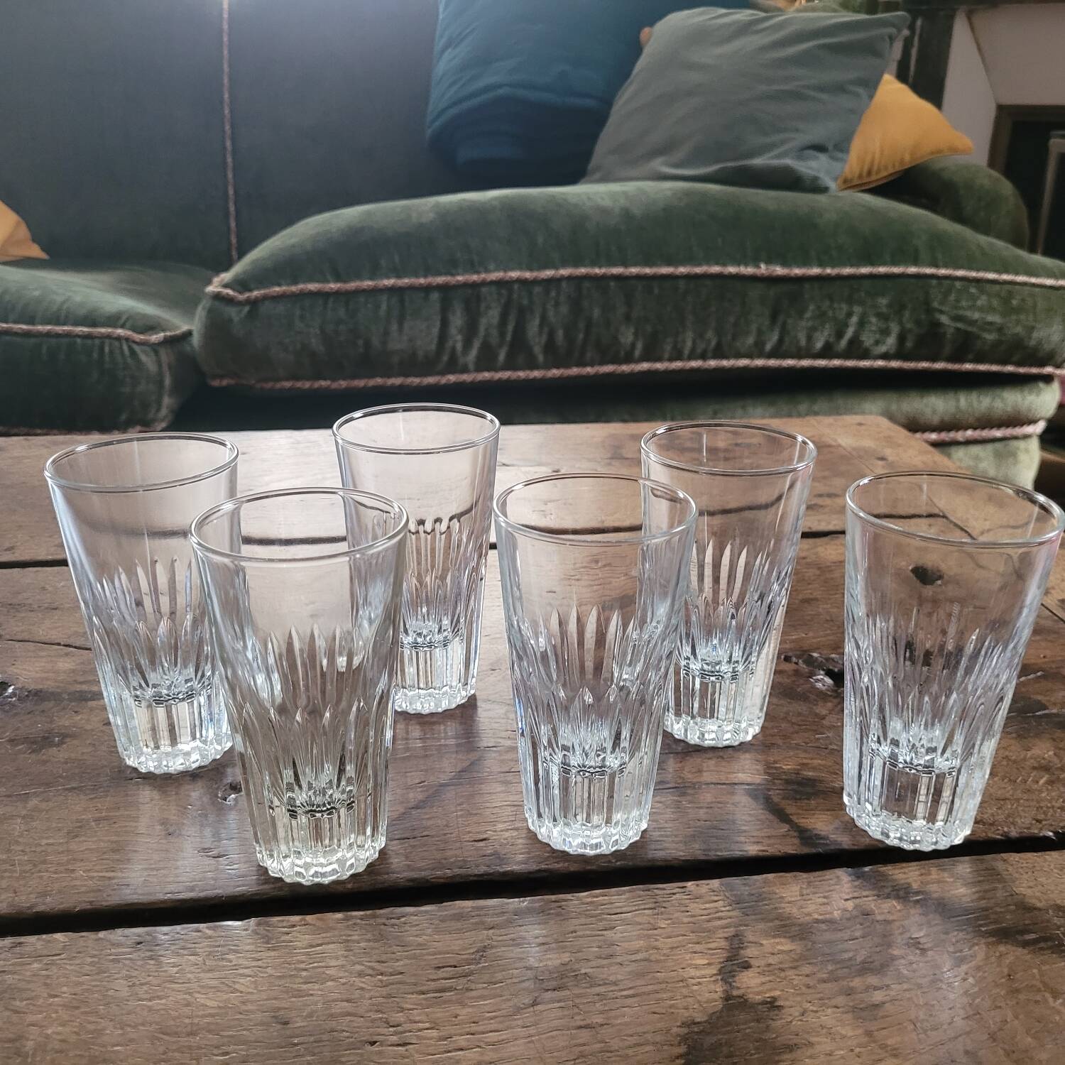Set of 6 antique faceted glasses – vintage bistro from the 60s/70s