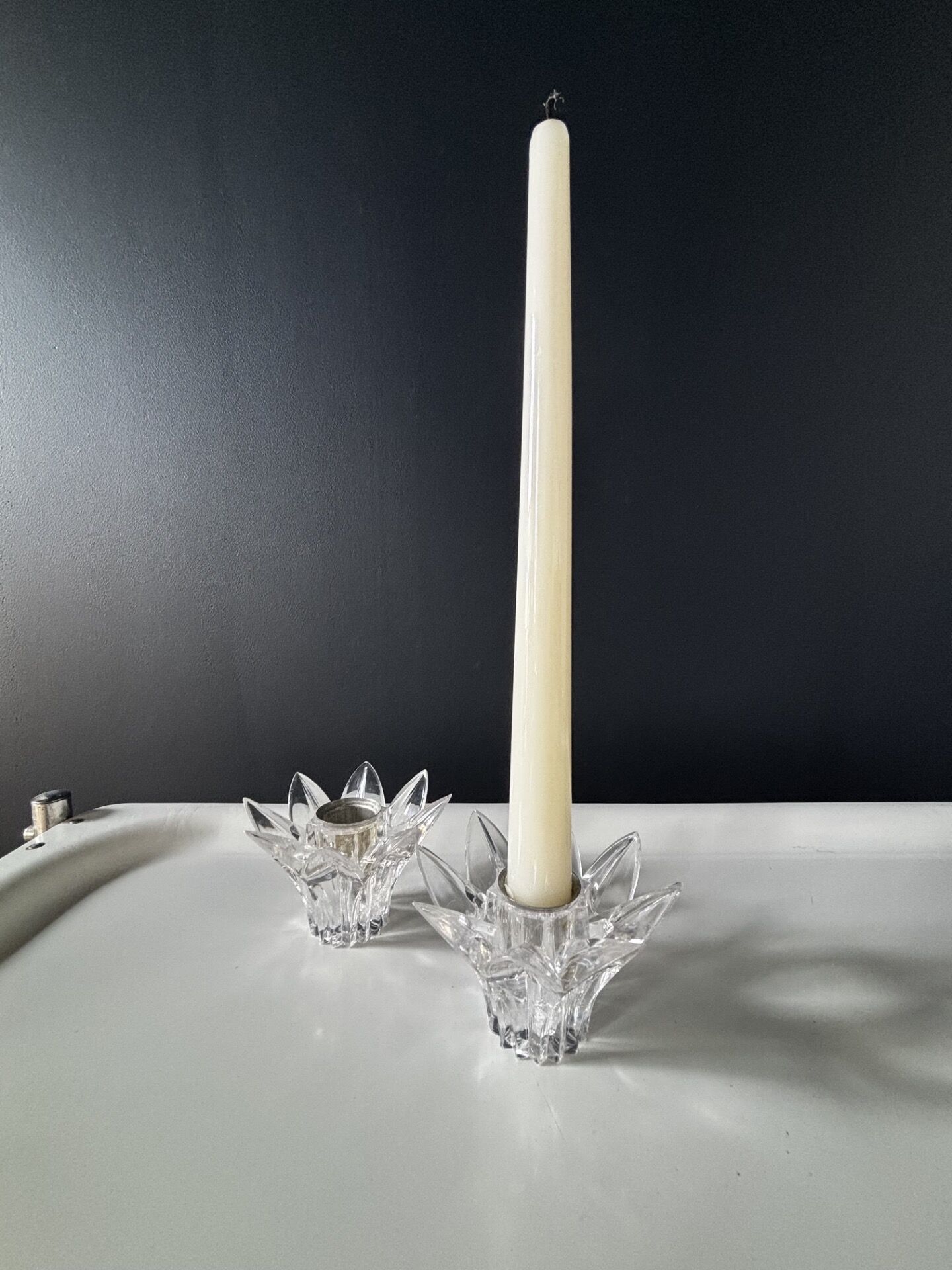 Pair of vintage cut plexiglass candlesticks — star shape