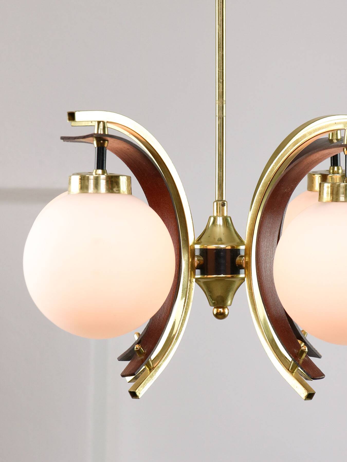 Mid-Century Modern Italian Brass and Opaline Chandelier