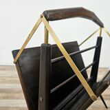 Magazine rack from the 1950s in wood and brass