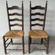 Chaise style campagnard bois massif et paille 1950