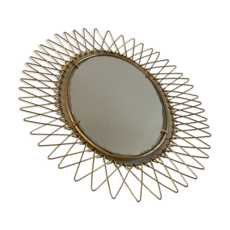 Miroir soleil doré rétractable années 50