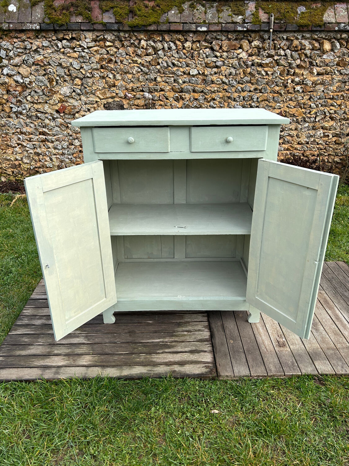 Renovated green mastic Parisian buffet.