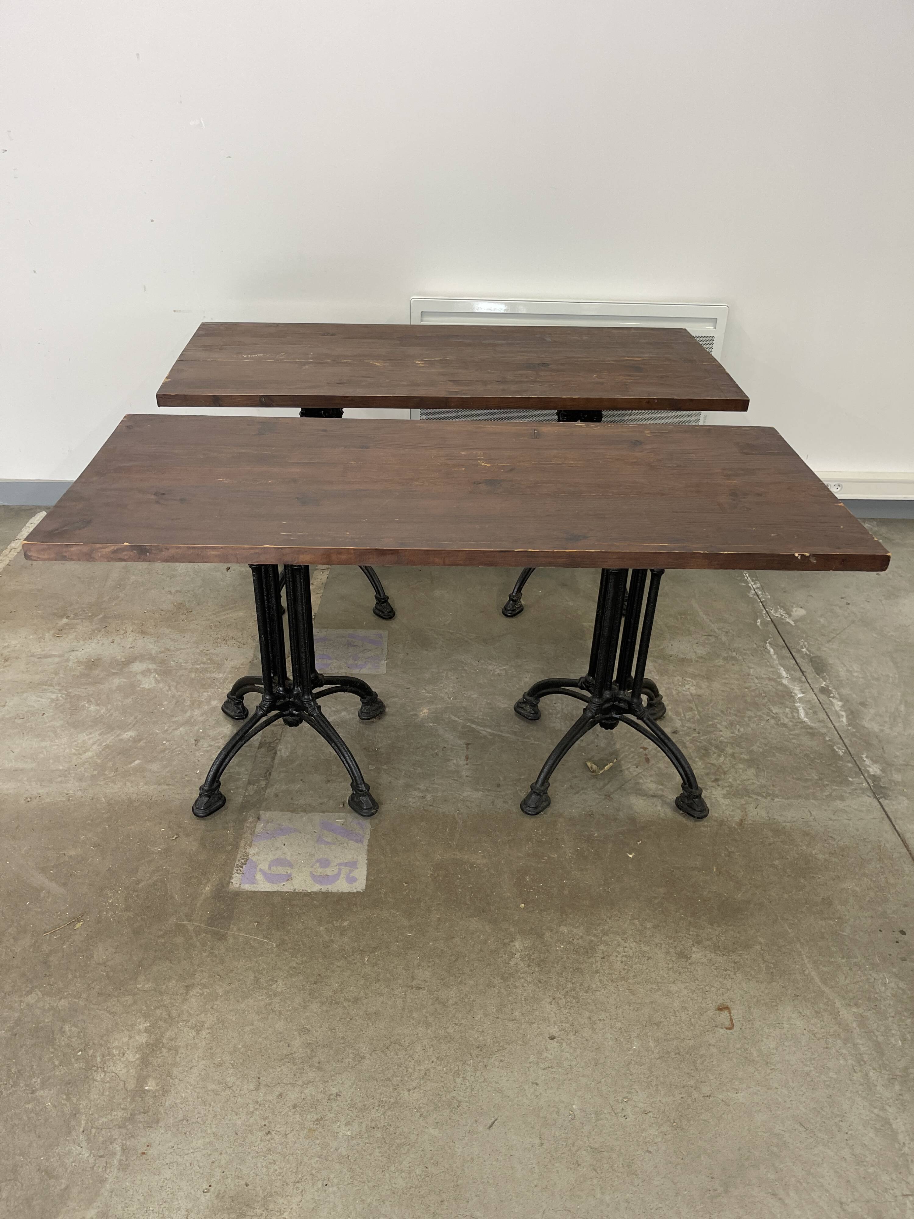 Pair of 4-seater rectangular bistro tables with black steel base
