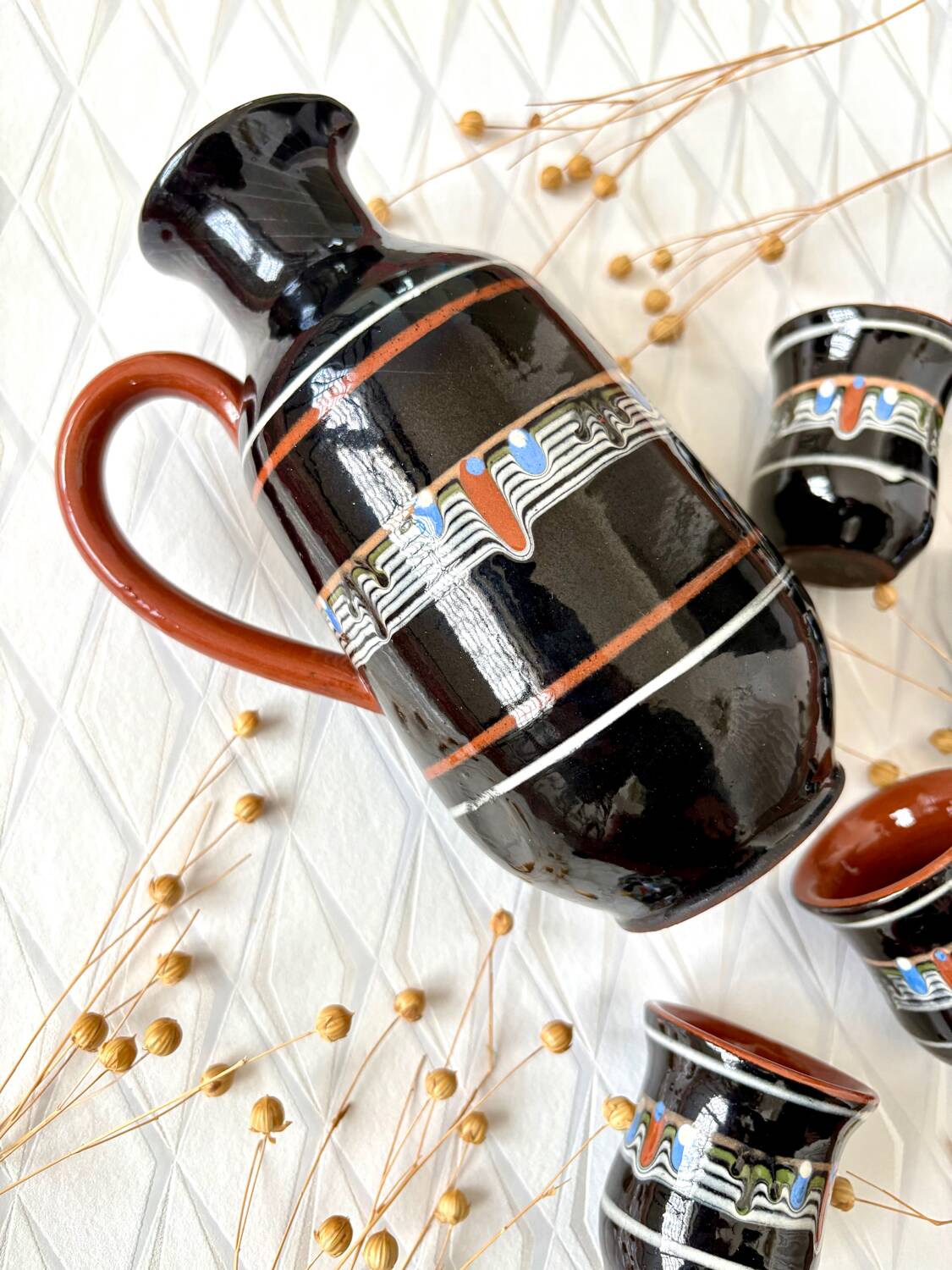 Vintage ceramic liqueur service, Slavic Balkans.