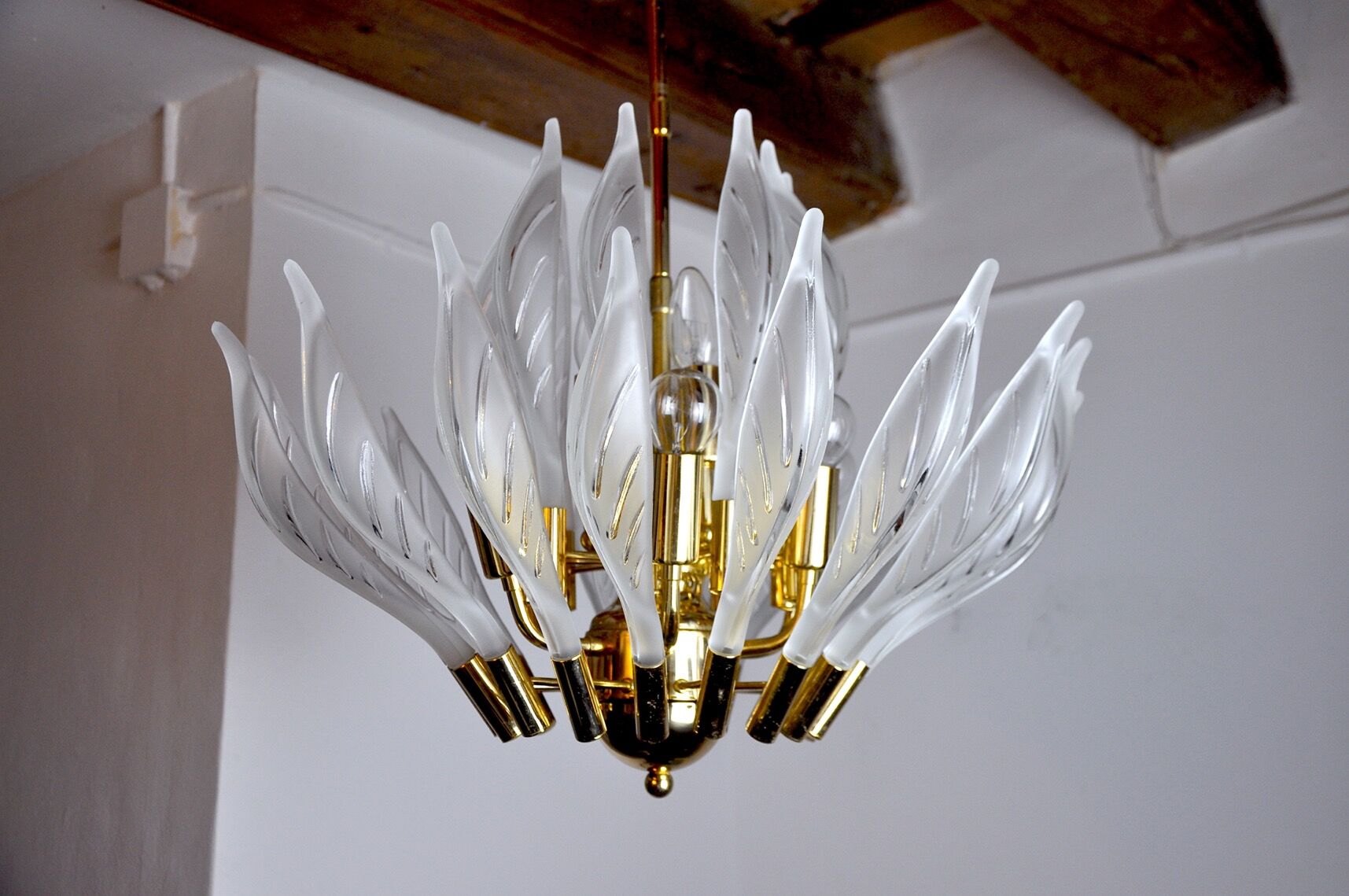 Venini's floral chandelier, murano glass leaves, Italy, 1970