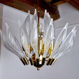 Venini's floral chandelier, murano glass leaves, Italy, 1970