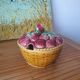 Sucrier fruits strawberry, signed sarreguemines france